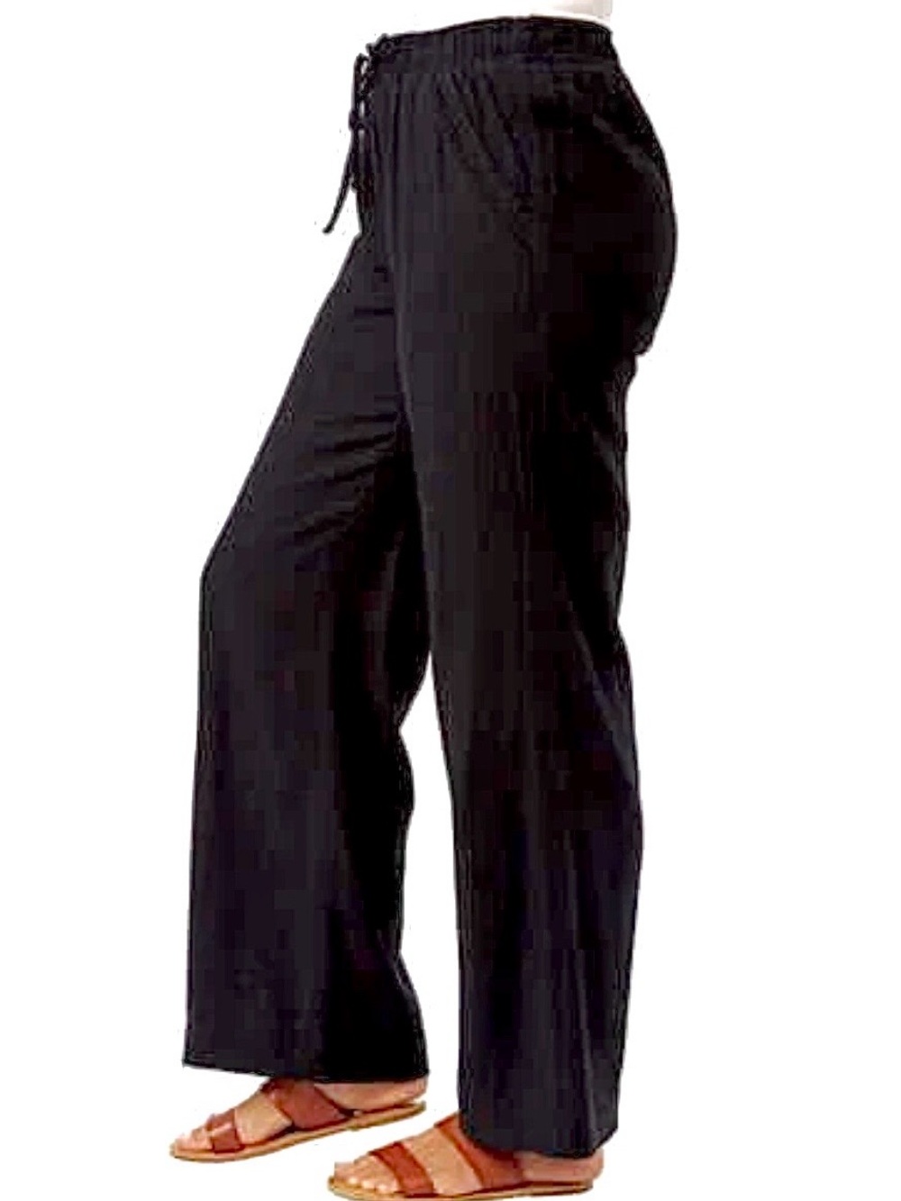 Briggs Black Linen Blend Wide Leg Relaxed Fit Pants Trousers Sz XL